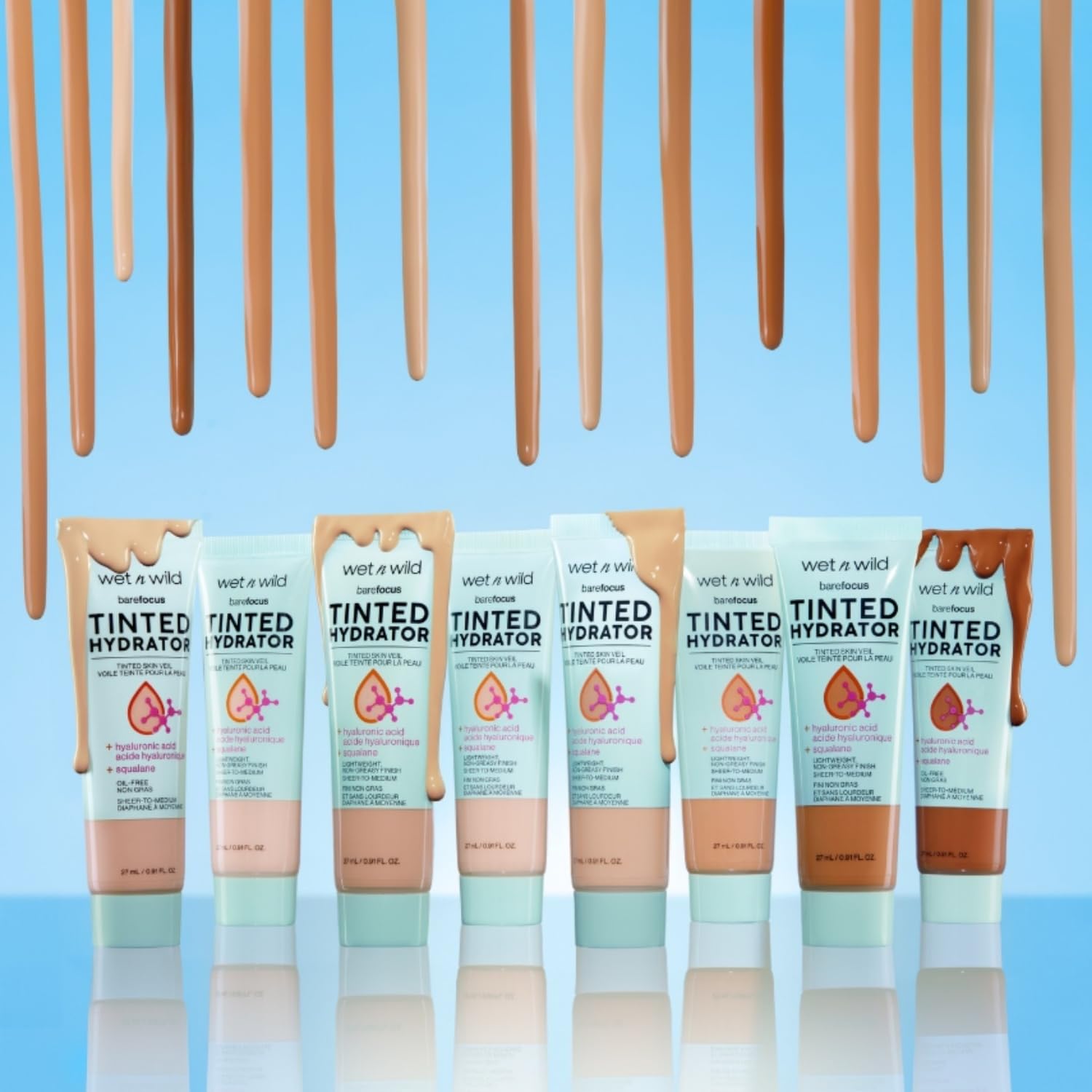 wet n wild Bare Focus Tinted Hydrator Tinted Skin Veil, Lightweight Buildable Coverage with Hyaluronic Acid & Vegan Squalane, Semi-Matte Finish, Cruelty-Free - Medium Tan