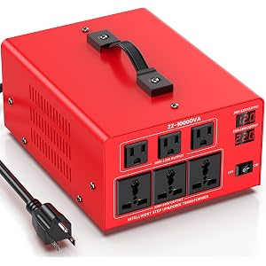 10000W Heavy Duty Voltage Converter Transformer – Step Up 110V to 220V & Step Down 220V to 110V, Auto Input Recognition, 3 US
