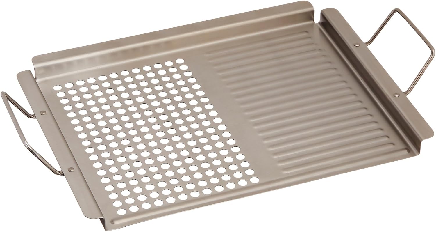 TableCraft BBQ2013 BBQ Rectangular Dual Surface Grilling Tray with Handles Stainless Steel