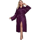 Women's Plus Size Satin Kimono Robes Long Silky Bathrobe Lightweight Sleepwear Wedding Dressing Gown