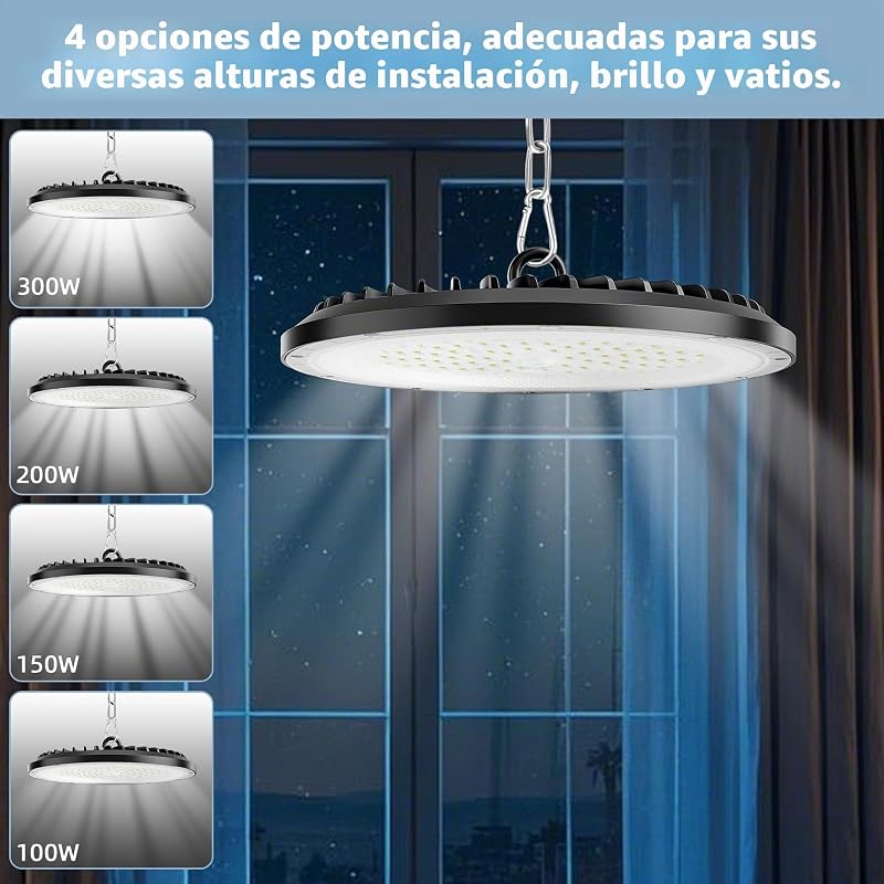 200W UFO LED de alta luz de la bahía,30000LM,6000K blanco frío lámpara de taller,IP65 impermeable LED Iluminación Comercial para Garaje Fábrica Taller(4 Pack,200W)