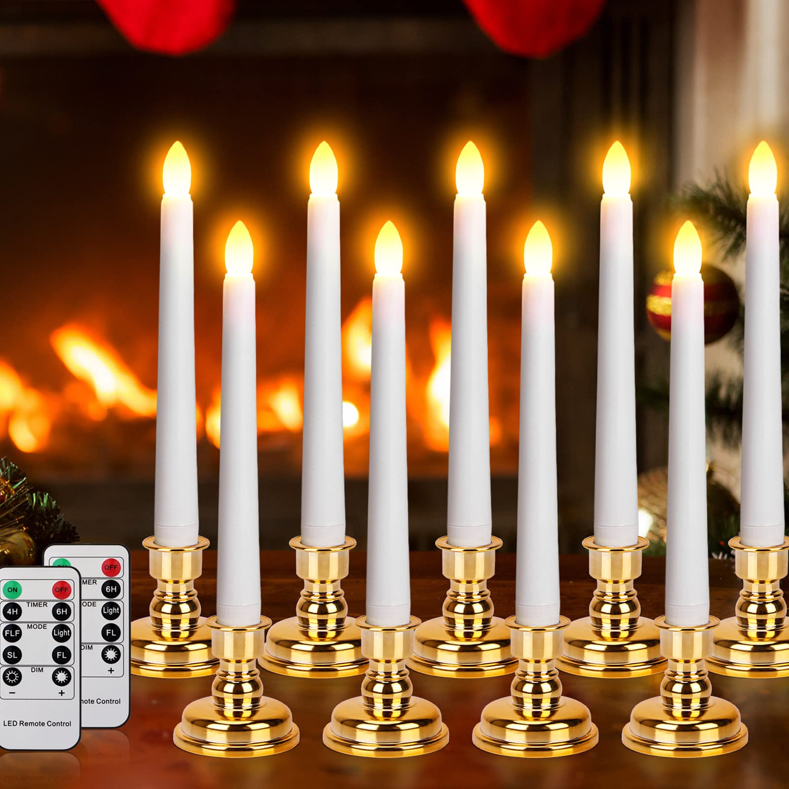 Photo 1 of Daord LED Flameless Flickering Taper Candles with Remote & Timer Warm Light Battery Operated Christmas Window Candle for Wedding Party Holiday Home Table Decoration (9 Packs,White+Gold Holder(A))…