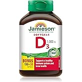 Jamieson Vitamin D3 1,000 IU Softgels, Easy to Swallow, Supports Immune Health, Strong Bones and Teeth, Enhances Calcium and 
