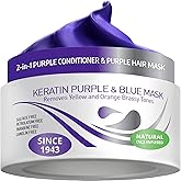 VITAMINS hair cosmetics Keratin Purple Hair Mask - Blue Hair Mask Deep Conditioner Treatment - Blonde Toner to Neutralize Brassiness in Brassy Blonde, Silver, White, Gray & Brown Locks