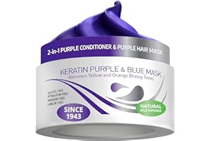 VITAMINS hair cosmetics Keratin Purple Hair Mask - Blue Hair Mask Deep Conditioner Treatment - Blonde Toner to Neutralize Brassiness in Brassy Blonde, Silver, White, Gray & Brown Locks