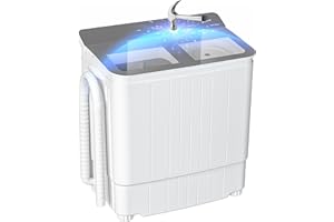 Superday Portable Mini Twin Tub Washing Machine Compact Washer and Spin Dryer w/Wash and Spin Cycle 17.6lbs Capacity For Camping, Apartments, Dorms, College Rooms, RV’S, Delicates, Grey
