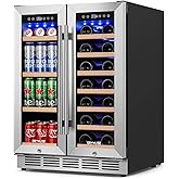 ORYMUSE 24 Inch Dual Zone Wine and Beverage Refrigerator, Built-in or Freestanding Cooler with French Doors, Under Counter Dr