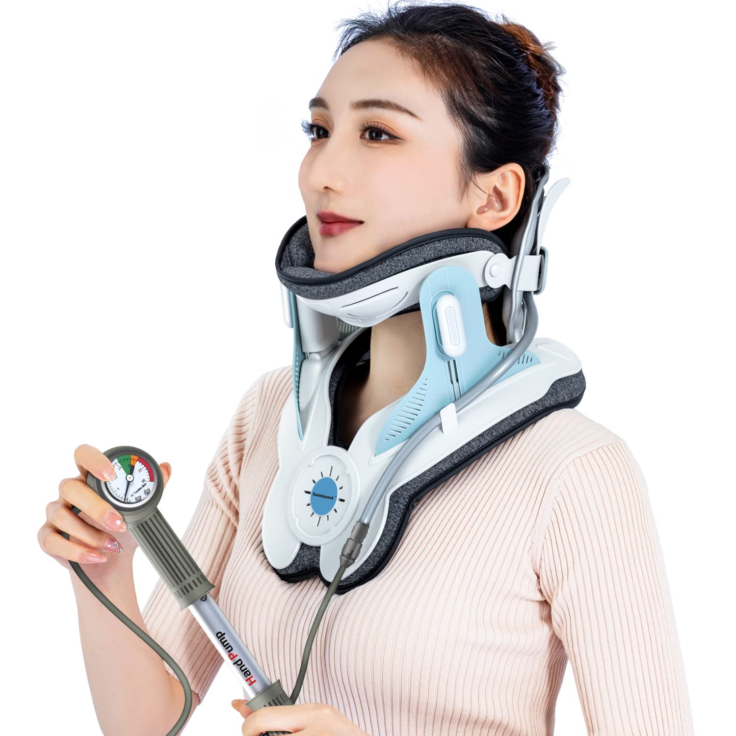 Photo 1 of Cervical Neck Traction Device, Adjustable Cervical Traction Device with 3 Power Tractions and 8 Built-in Airbag Support, Neck Pain Relief and Relaxation(Blue)