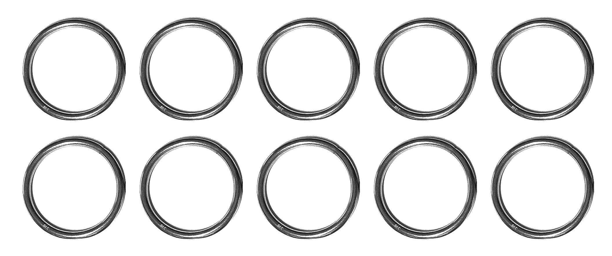 10 Pieces Stainless Steel 316 Round Ring Welded 5/32" x 1 3/16" (4mm x 30mm) Marine Grade