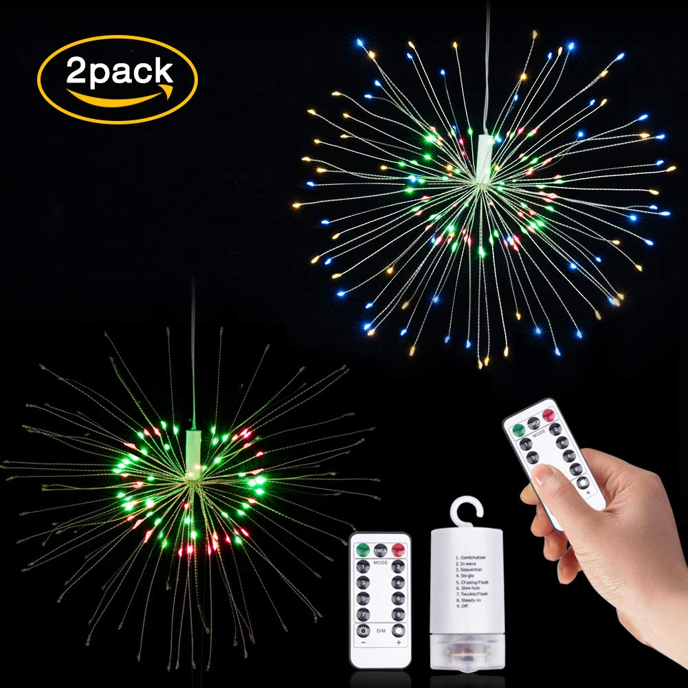 Decorative Lights Christmas LED Light Hanging Fairy Lights 2 Pack Waterproof 8 Modes 120 LED String Lights Starry Lights with Remote Timer Outdoor Indoor Lighting (Multi 2PCS)