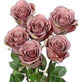 Briful Dusty Roses Pink Artificial Flowers– 6PCS 18.9" Faux Rose Silk Flowers with Long Stems Realistic Fake Rose Bouquet for DIY Wedding Arrangements Table Vase Centerpieces Home Event Decor