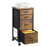 4 Drawers Mobile File Cabinet Vertical Filing Cabinet with Fabric Drawer Fits A4/Letter Size Printer Stand for Home Office，Rustic Brown