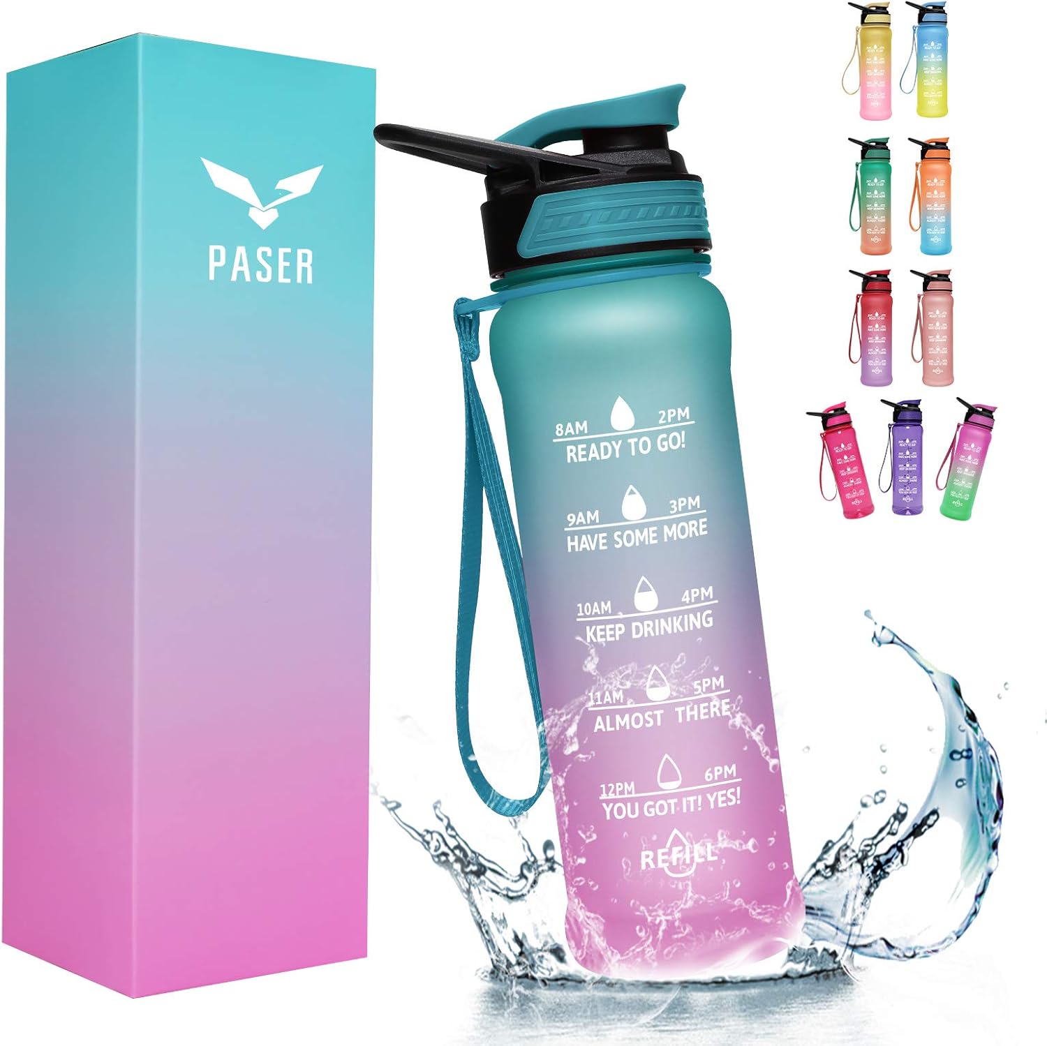 PASER 24oz Water Bottles with Times to Drink, Leakproof TRITAN & BPA Free Drinking Water Bottle with Removable Straw to Provide Adequate Water for Your Body (with Gift Box, Straw Brush) : Sports & Outdoors