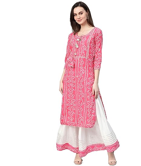 Style Crew Palazzo Set Light and Comfortable Kurti 3/4 Sleeve Pink Color Kruti for Women