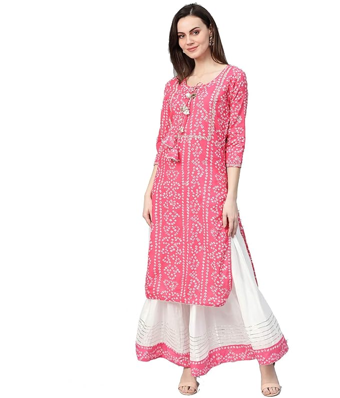Style Crew Palazzo Set Light and Comfortable Kurti 3/4 Sleeve Pink Color Kruti for Women