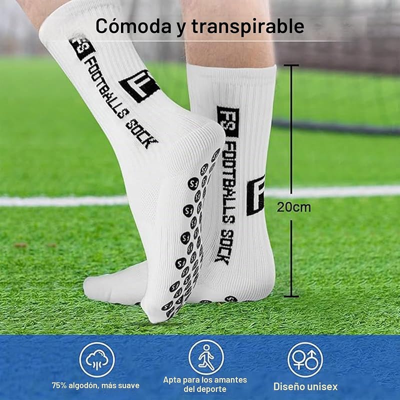 Muitos 2 pares de meias de futebol antiderrapantes para mulheres, crianças e adolescentes - Meias desportivas antiderrapantes para basquetebol, corrida, ciclismo, ténis, branca, 39-46 — foto 7 de 8