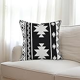IKATYARN Black White Aztec Southwestern Throw Pillow Cover, Boho Tribal Geometric Pillowcase, Modern Farmhouse Cushion Case for Couch Sofa Bed, 18"x18"