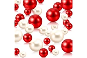 LUERBI Red White Vase Filler | 150PCS Pearls Bead for Centerpieces Vases | 8/14/20 mm No Hole Beads, Fake Pearls for Wedding Birthday Theme Party Table Centerpieces Decor