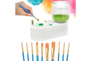 FINFINLIFE Paint Brush Cleaner with 10 Paint Brushes - Auto Water Dispensing Brush Rinser for Acrylic, Watercolor & Water-Based Paints, No Assembly Required Cleaning Tool, Green