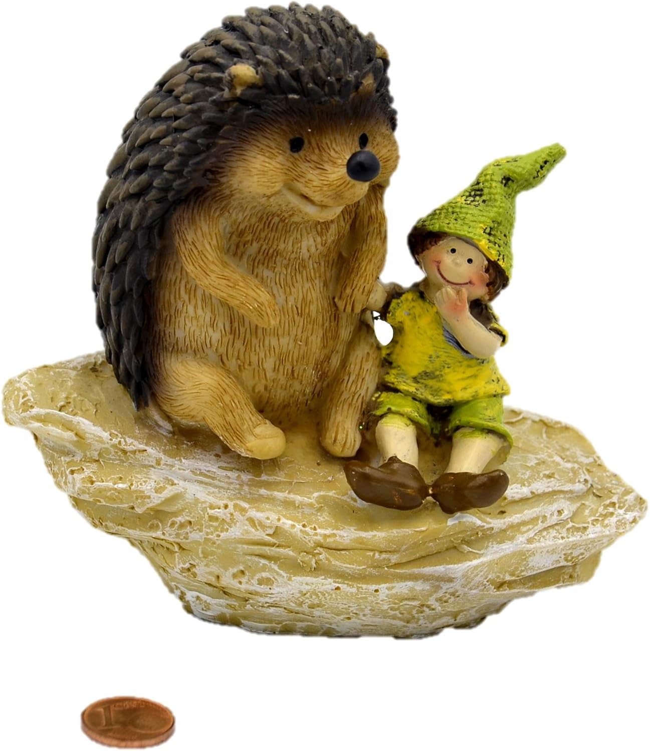 Muwse Deko Igel mit Wichtel rechts sitzend ca. 12x6x12 cm handbemalte