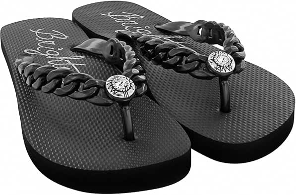Amazon.com | Brighton Black Rubber Chain Thong Flip Flop Sandals Swarovski Crystals Size 7 