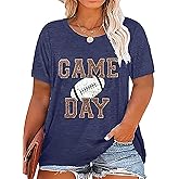 Plus Size Women Football Shirt Game Day Tshirt Football Mom Tops Tee Sports Season Short Sleeve Novelty Tops