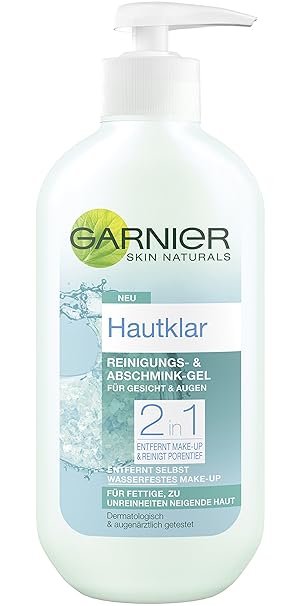 Garnier Hautklar 2in1 Reinigungs- und Abschmink-Gel, entfernt wasserfestes Make-up, reinigt porentief, tiefenwirksam gegen Ha