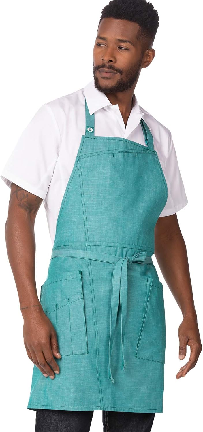 Chef Works Men's Medford Bib Apron, Jade, 31"L x 38"W: Clothing