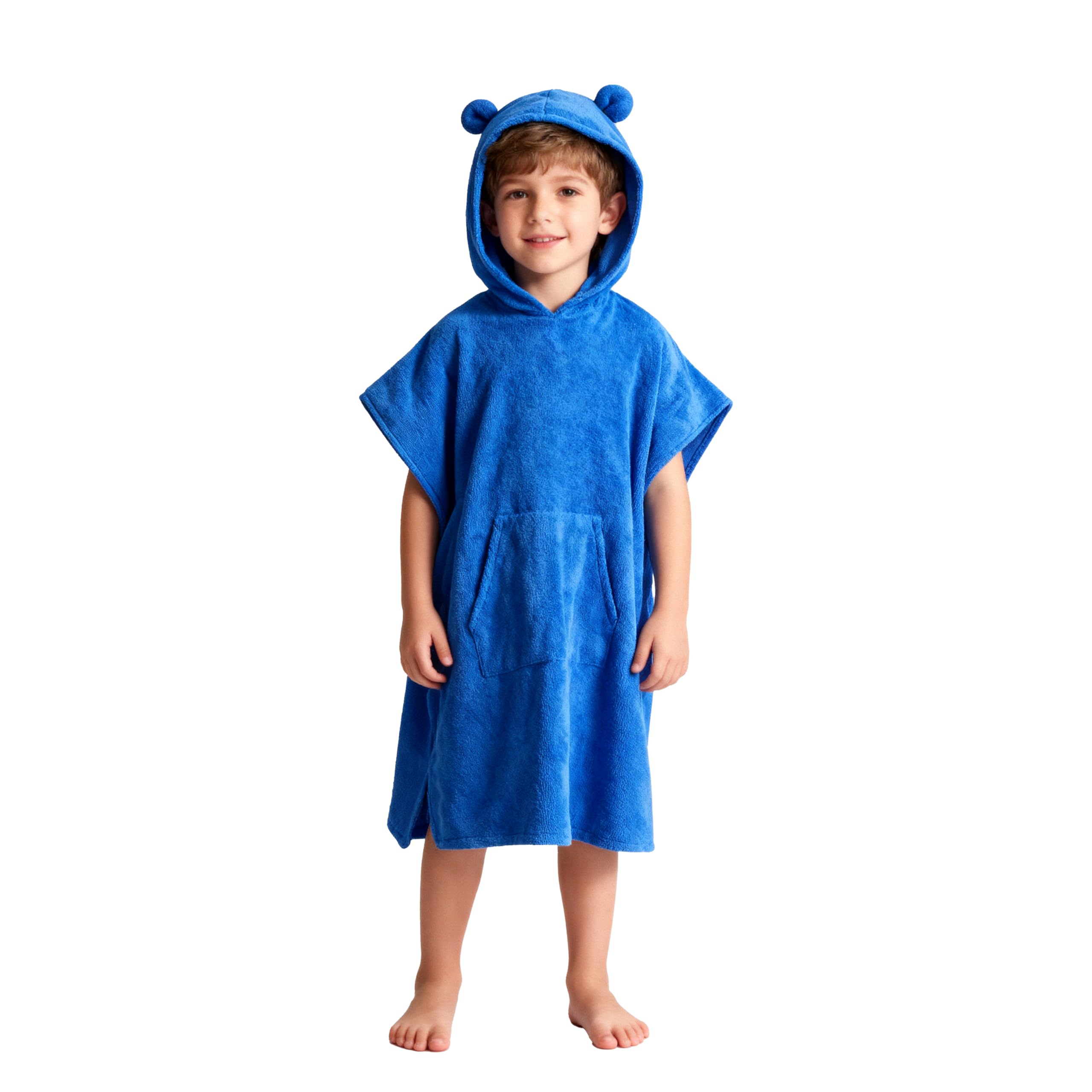 DiaryLook Kids Swimming Changing Robe with Hood, Beach Poncho Towel with Pockets Boys & Girls Quick Dry, Bath Robe Surfing Childrens Gifts 6-9 Years Bear Blue