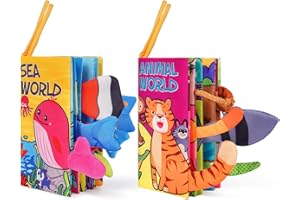 YySiRui 2-Pack Baby Books 0-6 Months, Crinkle Books for Babies, Touch and Feel Sensory Cloth Book 6-12 Months, Tummy Time Toys, Baby Toys for Newborn 6 Pages Pink