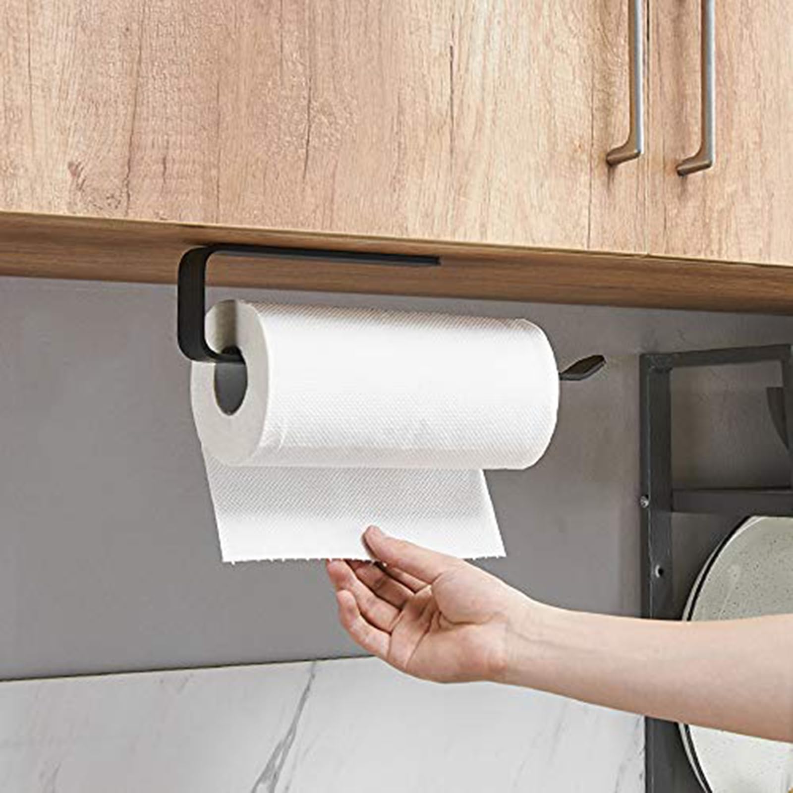 Kitchen Roll Holder Under Cabinet, Under Cupboard Kitchen Roll Holder, Self Adhensive Paper Towel Holder for Bathroom, Cabinet, Toilet, Sink& Hotel, No Drilling, Aluminium (black)