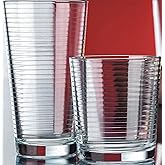 Le'raze Set of 16 Heavy Base Ribbed Durable Drinking Glasses Includes 8 Cooler Glasses (17oz) and 8 Rocks Glasses (13oz), Clear Glass Cups - Elegant Glassware Set