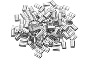 uxcell 1/16"(1.5mm) Aluminum Crimping Loop Sleeve, Double Hole Cable Ferrule for Wire Rope, Silver 110Pcs