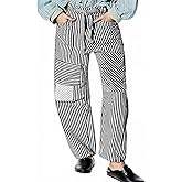 1901 SOCIETY Barrel Jeans for Women Striped Drawstring Patchwork Pants Wide Leg Boyfriend Denim Pants