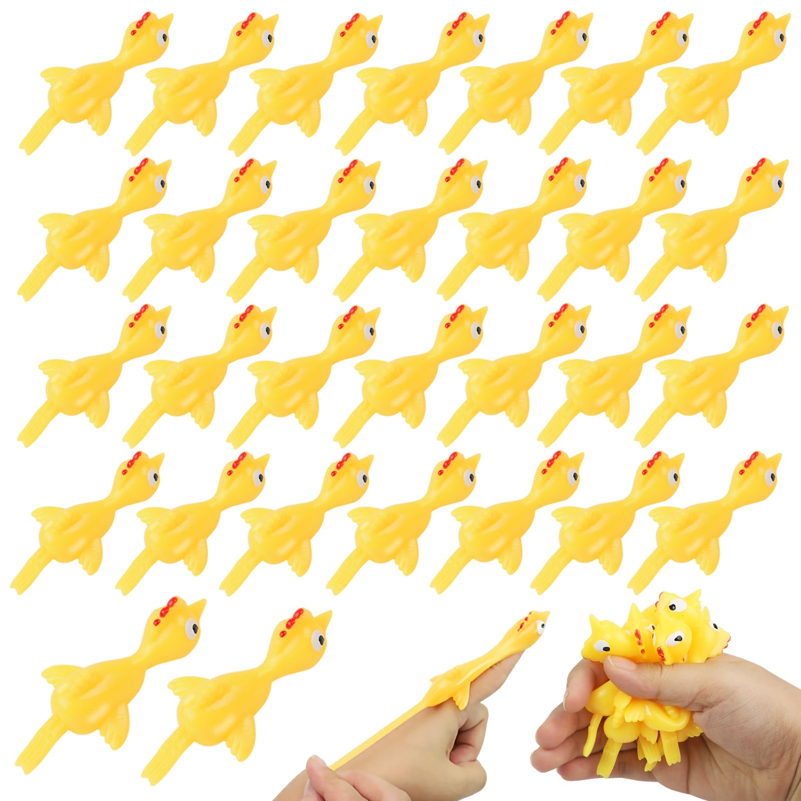 CTYUEYUN 30 Pack Rubber Chicken Launchers, Flying Fun Toys Stretchable, Flick Flying Chicken for Adult Team Building, Christmas, Easter Party Favors