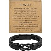 Mikovivi To My Son Bracelet, Leather Braided Bracelet from Mom Dad Love Jewelry Gifts for Men Son Birthday Anniversary Christmas