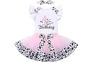 IDOPIP Ladybug Cow Bee 1st Birthday Outfit for Baby Girls Flutter Sleeves Romper Tutu Skirt Headband Bowknot Dress up Costume