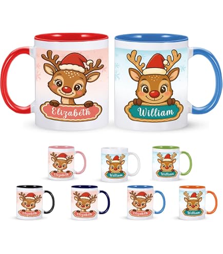 Personalized Christmas Mugs - Custom Name & Initial Hot Cocoa Cups For Kids (11oz) - View #7