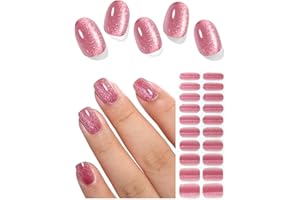 AutyaMee Semi Cured Gel Nail Strips (Crimson Cat Eye), Pink Red, 20 Pcs Gel Nail Wraps, Stickers, Salon Quality, Works With Any UV Lamps