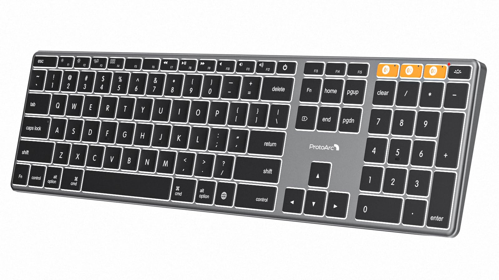 ProtoArc Beleuchtete Kabellose Tastatur für Mac, K110-A Aluminium-Bluetooth-Tastatur Full-Size, Mehrere Geräte, Flach, Wiederaufladbar, Funktastatur für MacBook Pro/Air, Mac mini, iPad