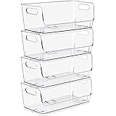Sorbus Stackable Storage Bins Open Front, Clear Stackable Storage Bins, Pantry Bins for Storage and Organization, Acrylic Stackable Bins for Kitchen, Clear Pantry Organizer Bins (Small Narrow 4 Pack)