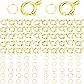 AD Beads Spring Clasps 14K Gold Plated and Silver Plated with Open Jump Rings Round Clasps for Necklaces Bracelet Or Jewelry Making (50Pcs Gold Plated)