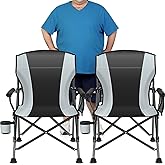 2 Pack Oversized Folding Camping Chair for Adults, Supports 450 LBS Camping Chairs, Heavy Duty Camping Chair with Side Pockets, Foldable Outdoor Chair for Camping, Beach, Fishing, Hiking, Black-Gray