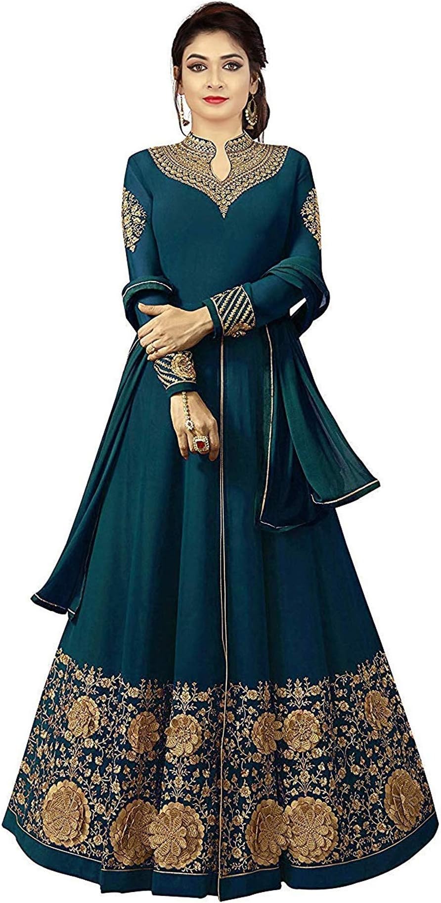 Ethnic Yard Women's Georgette Semi Stitched Straight Salwar suit (SSEY-F1297_Free Size)