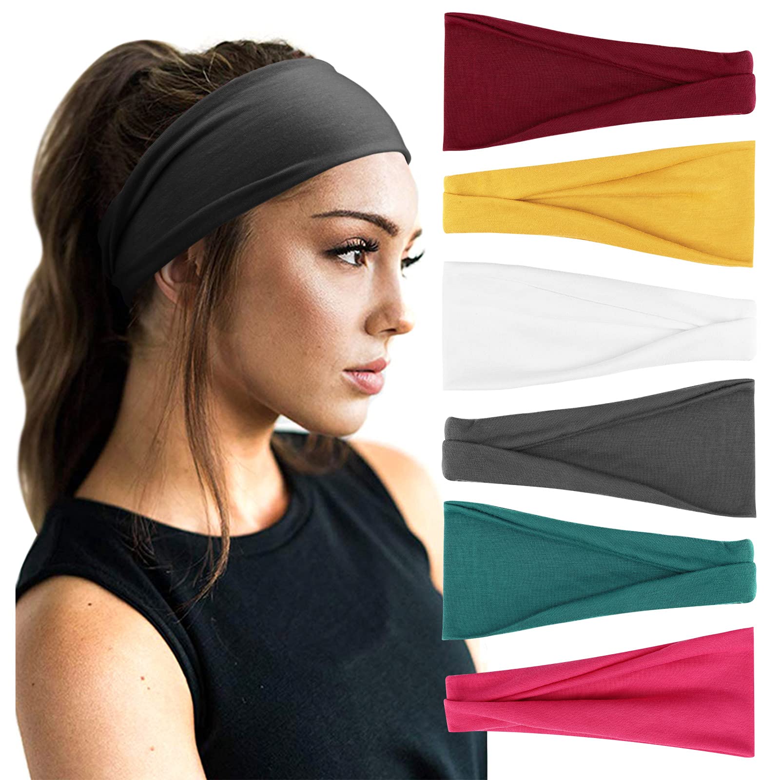 DRESHOW 6 Pack Headbands for Women Wide Elastic Hair Bands Head Wrap Hair Accessories