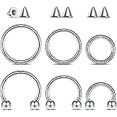 Aumeo 6PCS Nose Septum Ring 16G 18G Surgical Steel Nose Piercing Jewelry 8mm 10mm 12mm Horseshoe Septum Rings Lip Earring Eyebrow Hoop Rings Silver Gold Black