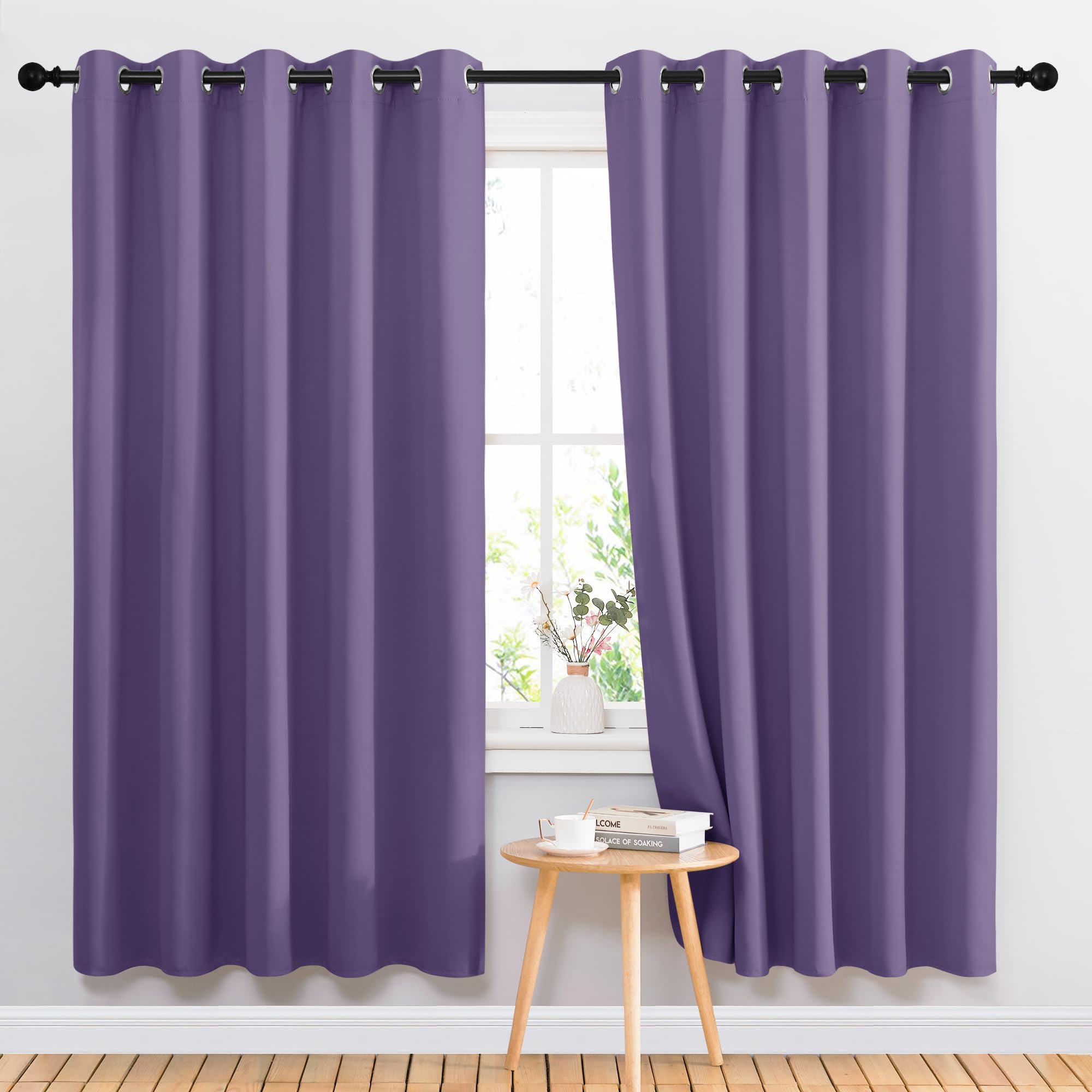 NICETOWN Bedroom Curtains Blackout Drapery Panels, 2 Panels, 70 x 72 inches, Lilac Purple, Three Pass Microfiber Thermal Insulated Solid Ring Top Blackout Window Curtains/Drapes Image NICETOWN Bedroom Curtains Blackout Drapery Panels, 2 Panels, 70 x 72 inches, Lilac Purple, Three Pass Microfiber Thermal Insulated Solid Ring Top Blackout Window Curtains/Drapes Image