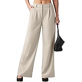 CHEERYAH Women's Work Pants Wide Leg Dress Pants Casual Slacks Office Pants High Waisted with Pockets 32" Bone 3XL