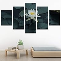 SIGNWIN 5 Panel Canvas Wall Art Water Lily for Home Decorations Ready to Hang - 60