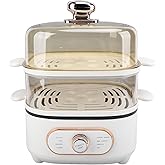 1200W Electric Food Steamer, 10.5L 2 Tier Steamer Pot, Steaming Cookware with 10.5L Stackable Baskets and 2.5L Electric Hot Pot, Vegetable Steamer Cooking Pot for Vegetables (US